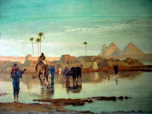 Crossing the river with the camels